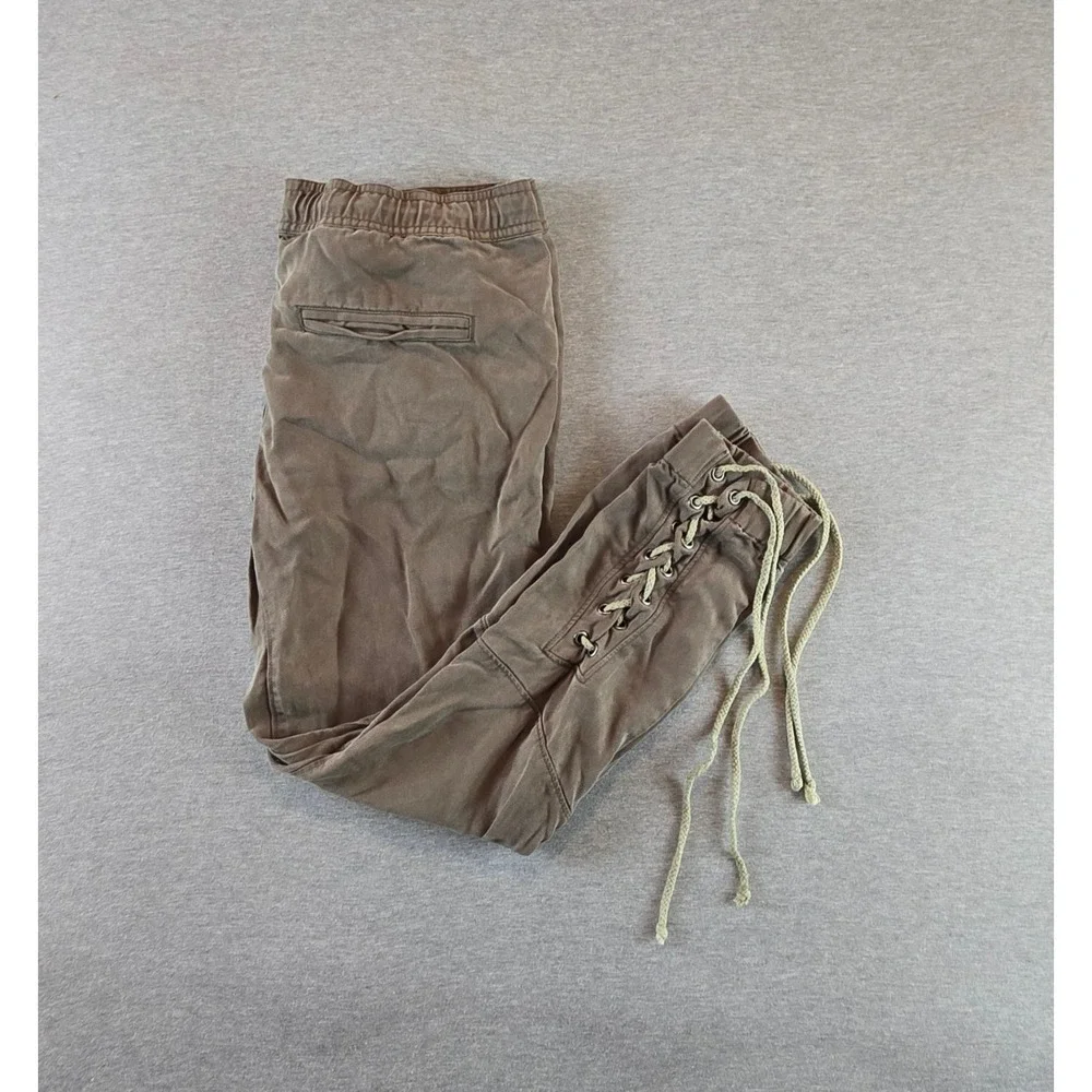 PAM & GELA Pants Womens P‎ Petite Army Green Lace Up Hem Joggers Stretch $225